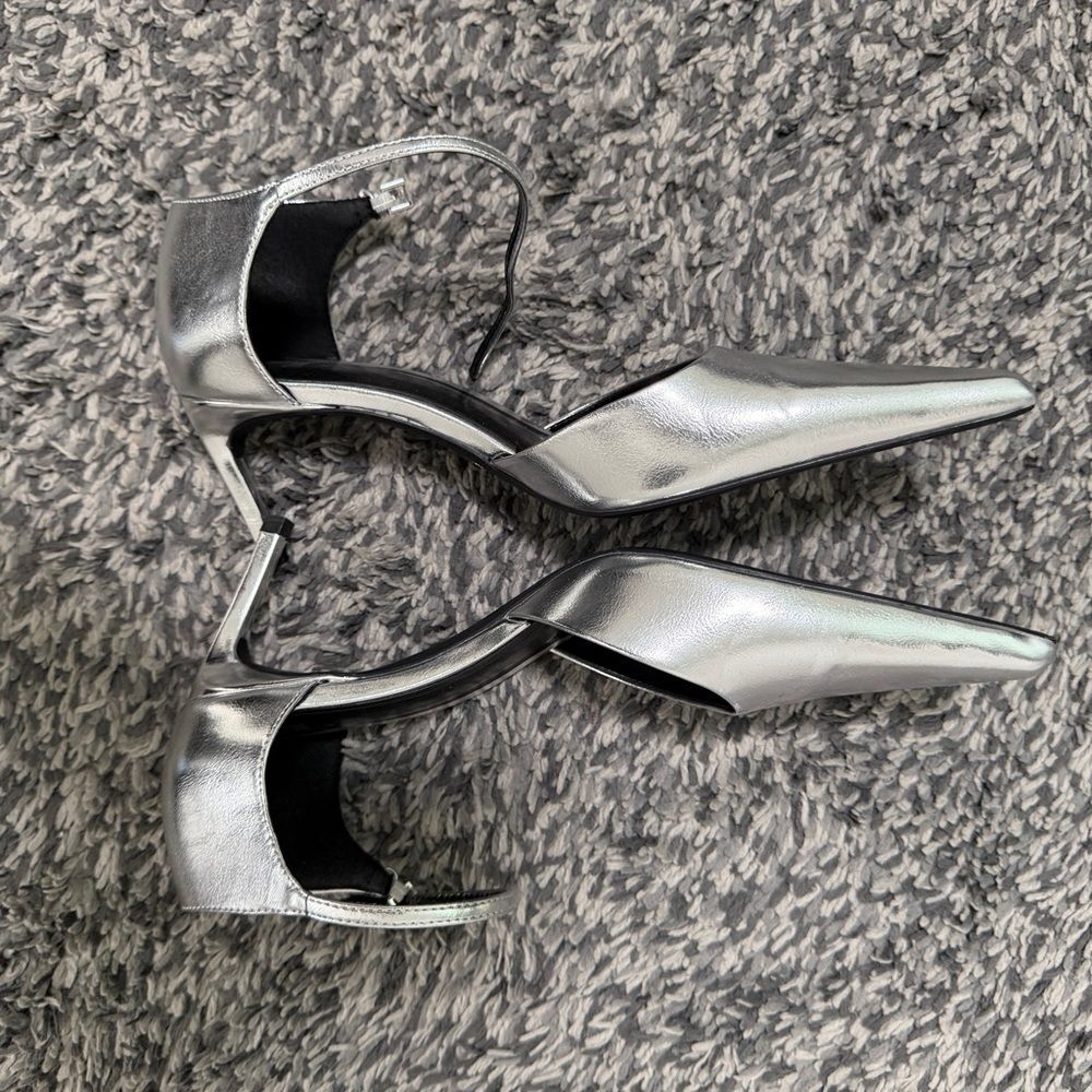 Zara Silver Women's Ankle Strap Heels Size 41/10 - Picture 6 of 9